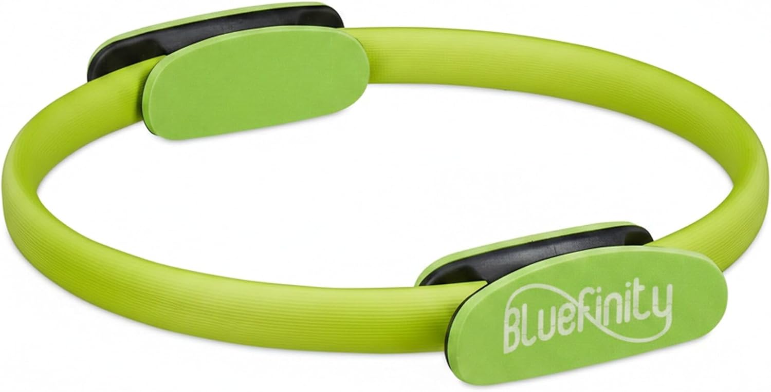 Relaxdays 4 Pilates Hoops with Exercises, Grips, Padded, Resistance Ring, Yoga, Fiberglass Ø 37 cm, Green