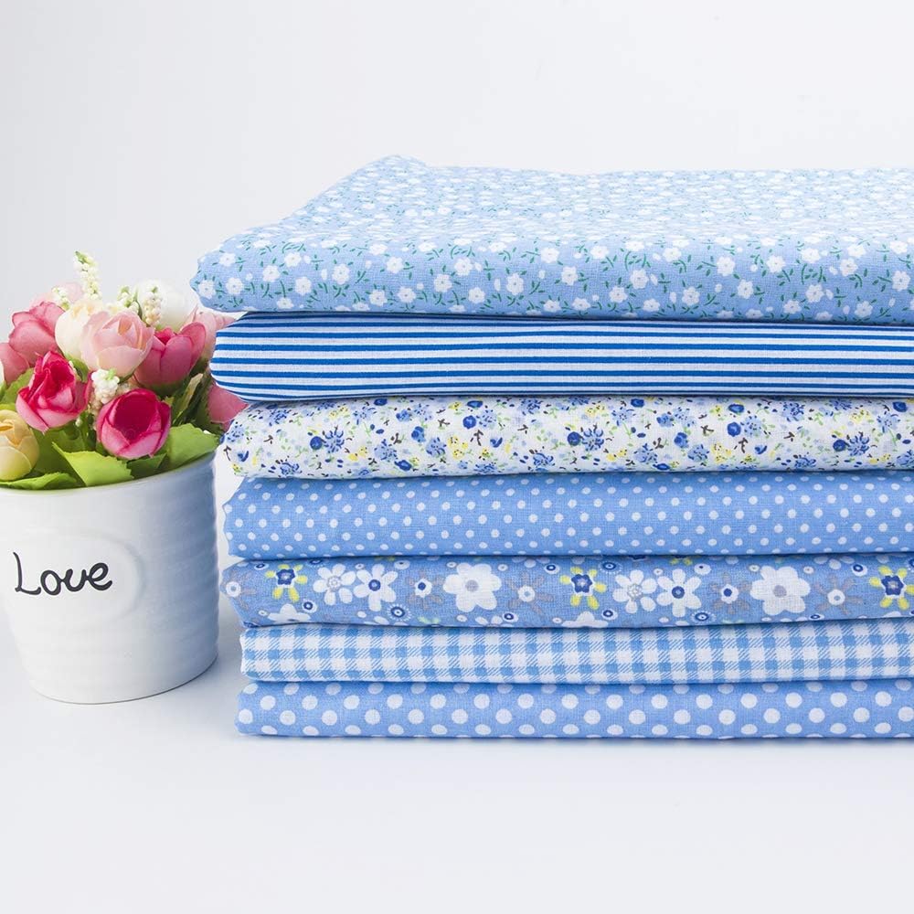 9.8"*9.8"(25cm*25cm) Cotton Fabric DIY Making Supplies Quilting Patchwork Fabric Fat Quarter Bundles DIY for Quilting Cotton Patchwork Cushions (Blue, 9.8" x 9.8")