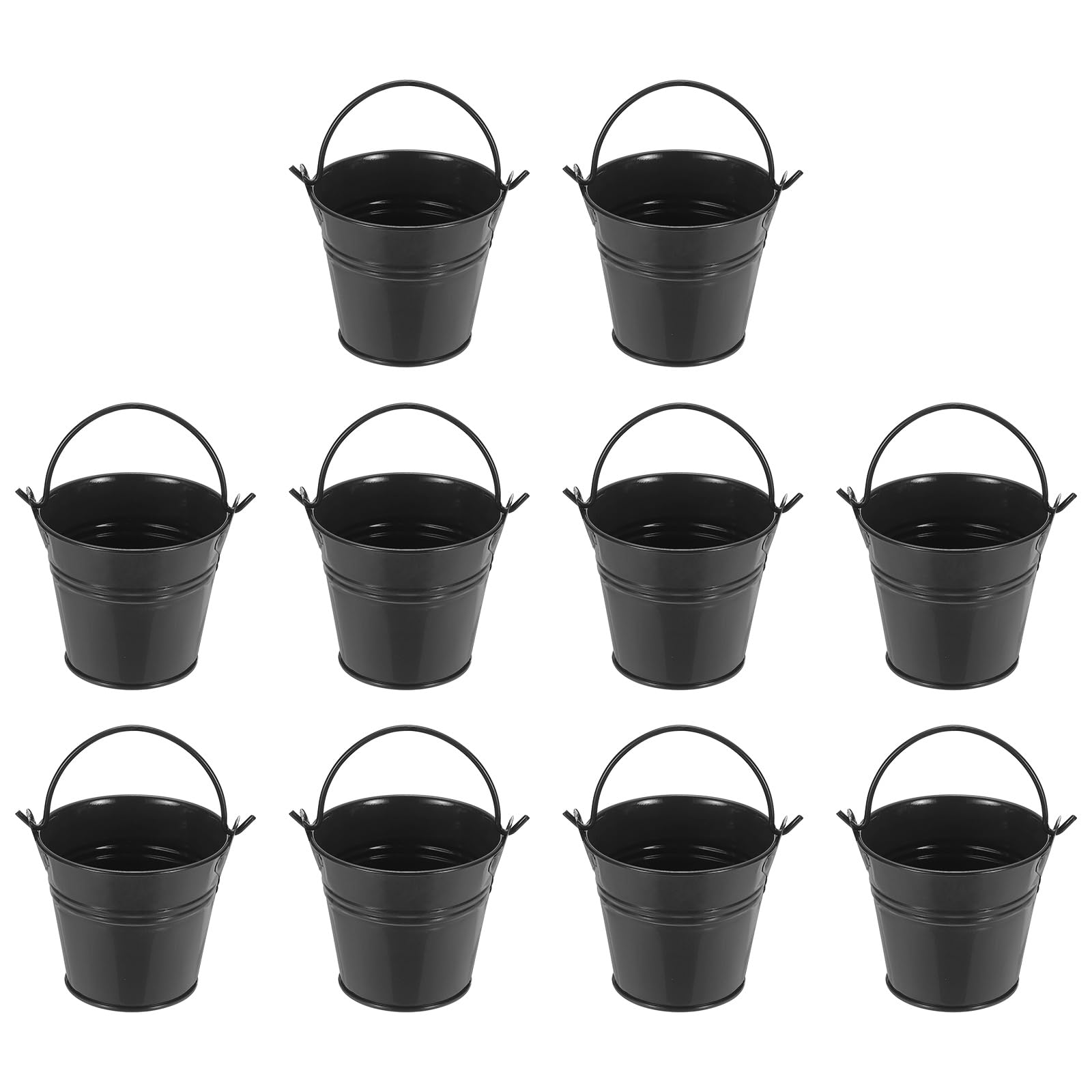 YELARXI Small Metal Buckets, Mini Buckets with Handle Galvanized Colored Tin Pail Containers Basket Party Supplies - Fit for (Halloween - Classroom Crafts) 2.7" & 10Pcs & Black