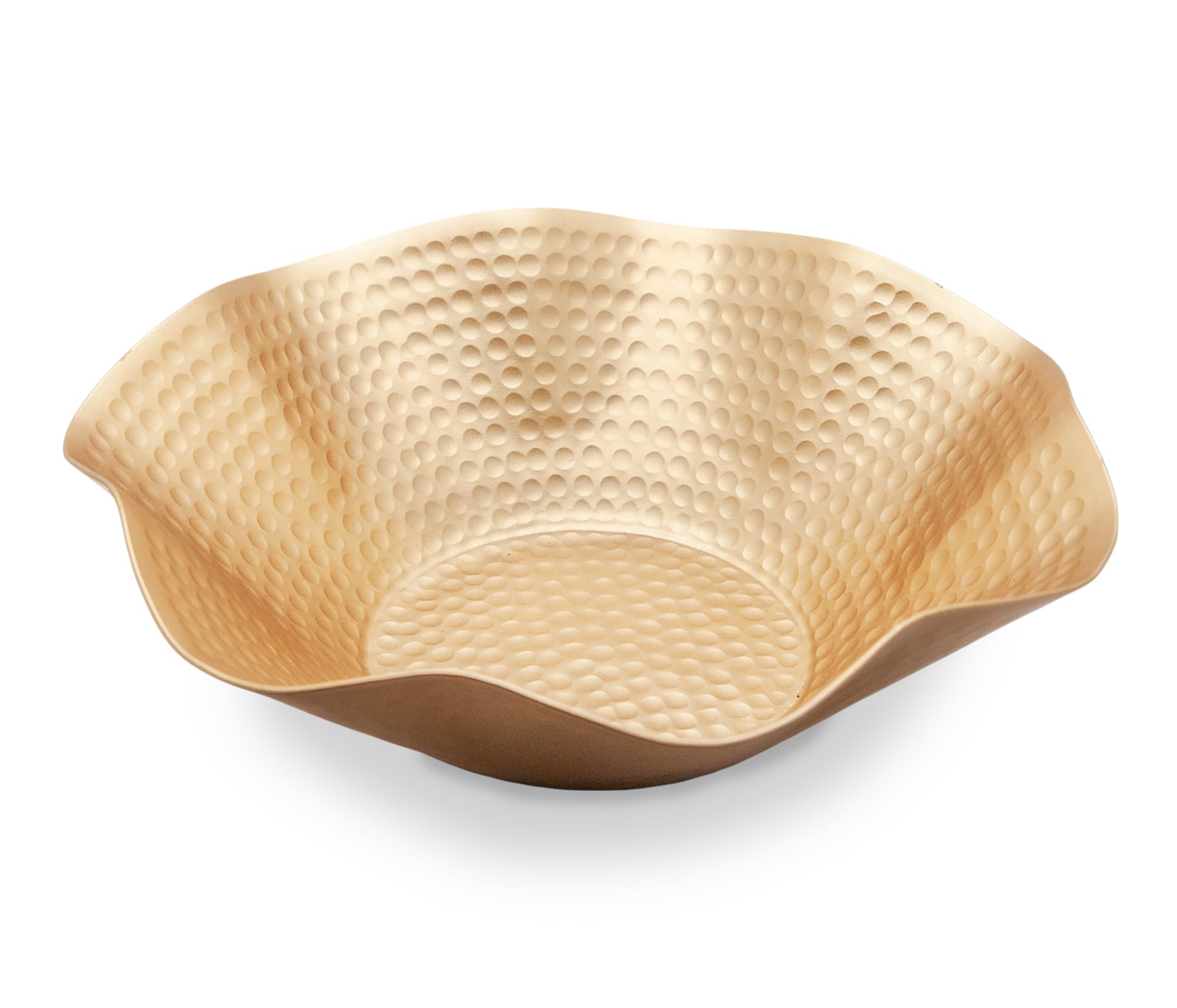 Wave Edge Bowl, Scalloped Design, Wabi Sabi, Bloom Shape, Large Decorative Hammered Metal, Modern Handicraft Bowls for Home Decor, Fruit Bowl for Kitchen, Stylish Key Bowl (Gold Brass Color)