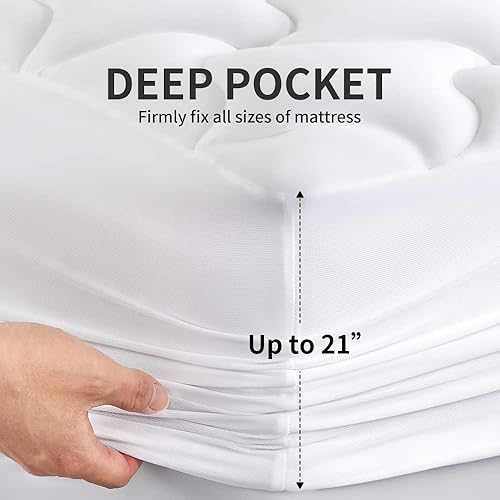 Miniatura 6 de Sleep Zone - Cubrecolchón refrescante tamaño Cal King, acolchado, lavable a máquina, relleno alternativo suave y esponjoso, bolsillo profundo de 8 a