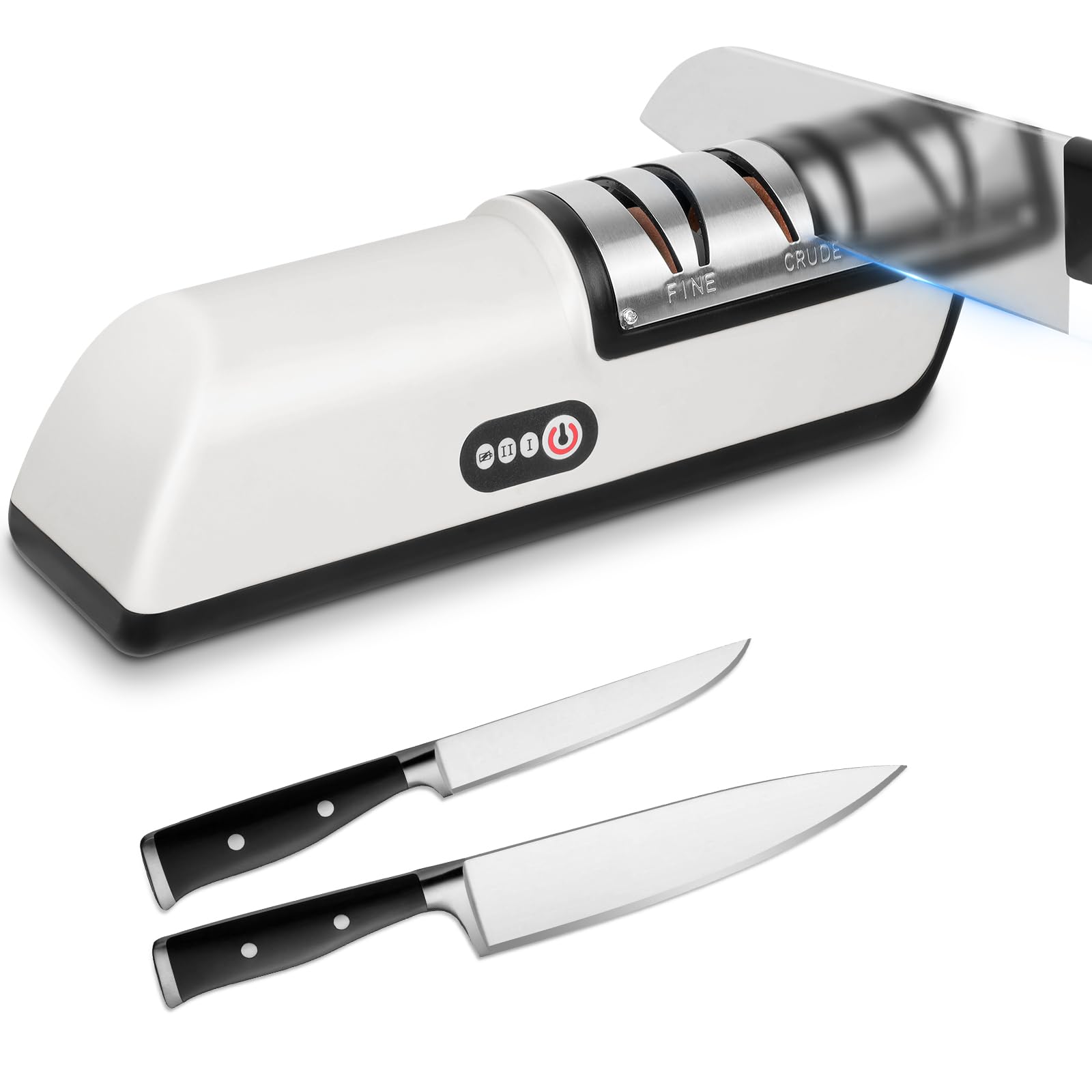 VicloonElectric Knife Sharpener, Rechargeable Non-Slip Sharpener with 2 Speed Setting for Rough and Fine Sharpening, Fully Automatic and Fast Sharpening Suitable for Most Knives in The Kitchen