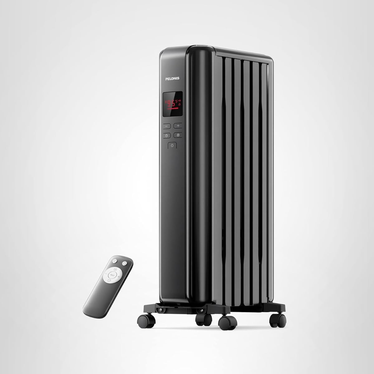 PELONIS Oil Filled Radiator Heater for Indoor Use Large Room with Remote, Electric Space Heater with Thermostat, Energy Efficient with ECO Mode, 24H Timer, Quiet, Overheat & Tip-Over Protection, 1500W