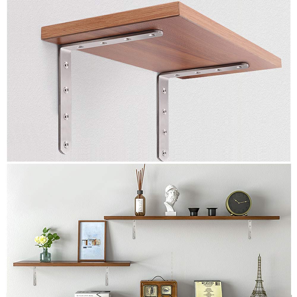 12 soportes en L de acero inoxidable de 5 x 5 pulgadas, soporte de esquina sólido resistente, soporte de esquina, soporte de esquina de junta de metal para estantes de madera, con tornillos
