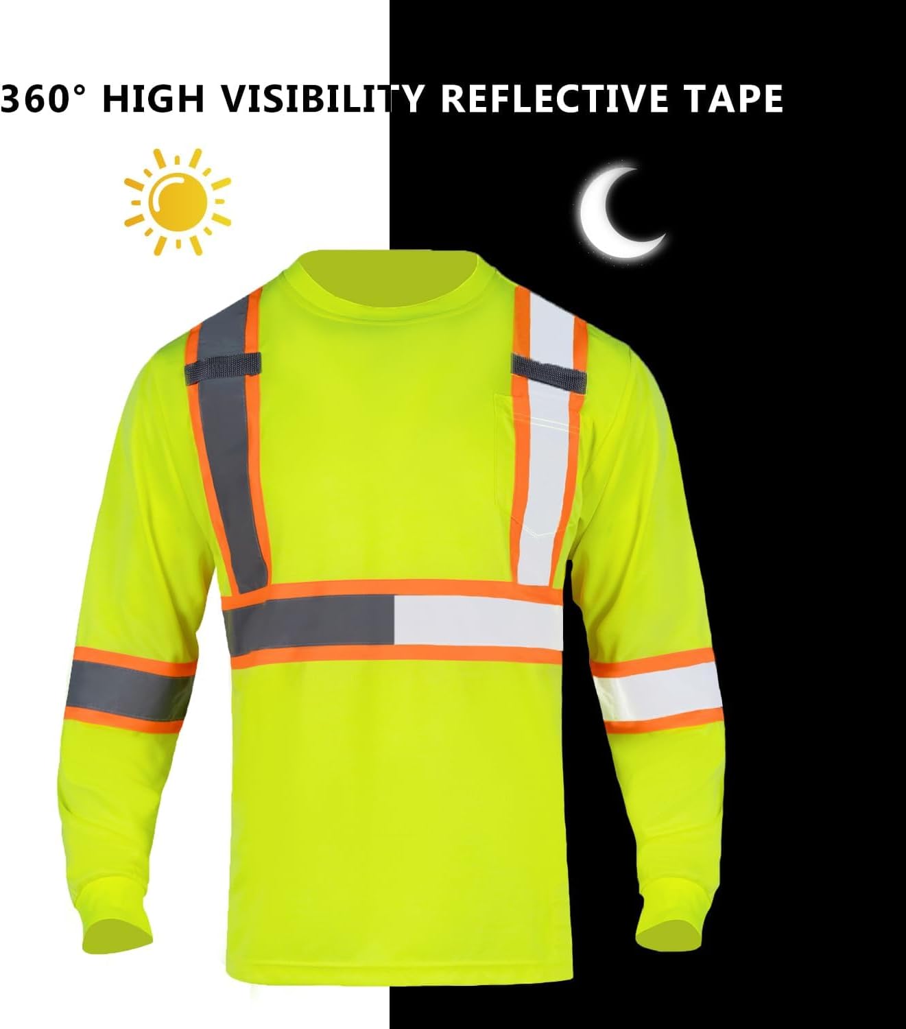 FONIRRA High Visibility Shirts for Men 3 Pack Reflective ANSI Class Hi Vis Safety Construction Work T Shirt Long Sleeves - Image 5