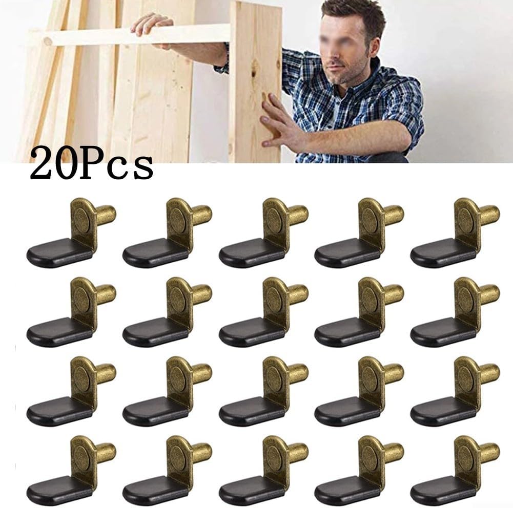 20 Pack L-Shaped Shelf Support Pins 6mm Bronze Metal Studs for Furniture Bookcase Wine Rack Closet Cabinet Hardware Bracket Pegs