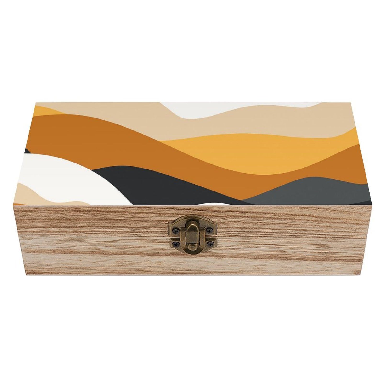 Oudrspo Orange Black Abstract Coastal Ocean Retro Wooden Storage Box Keepsake Jewelry Decorative Art Storages Box Gift Boxs