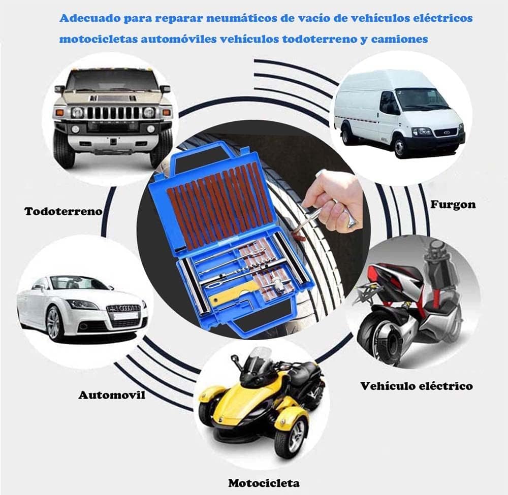 kit de reparación de neumáticos de automóviles 37 piezas + Compresor Aire Coche, Compresseur Air Portatif, neumático pinchado Meche para automóviles, motocicletas, camiones, ATV - Pack YIJIA