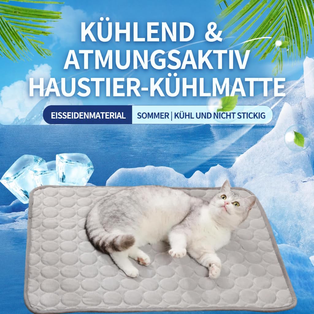 Haustiermatte für Hunde und Katzen, selbstkühlende Kühlmatte aus atmungsaktiver Eisseide, weiche langlebige tragbare waschbare Kühlbett Kühldecke für Sommer drinnen & draußen