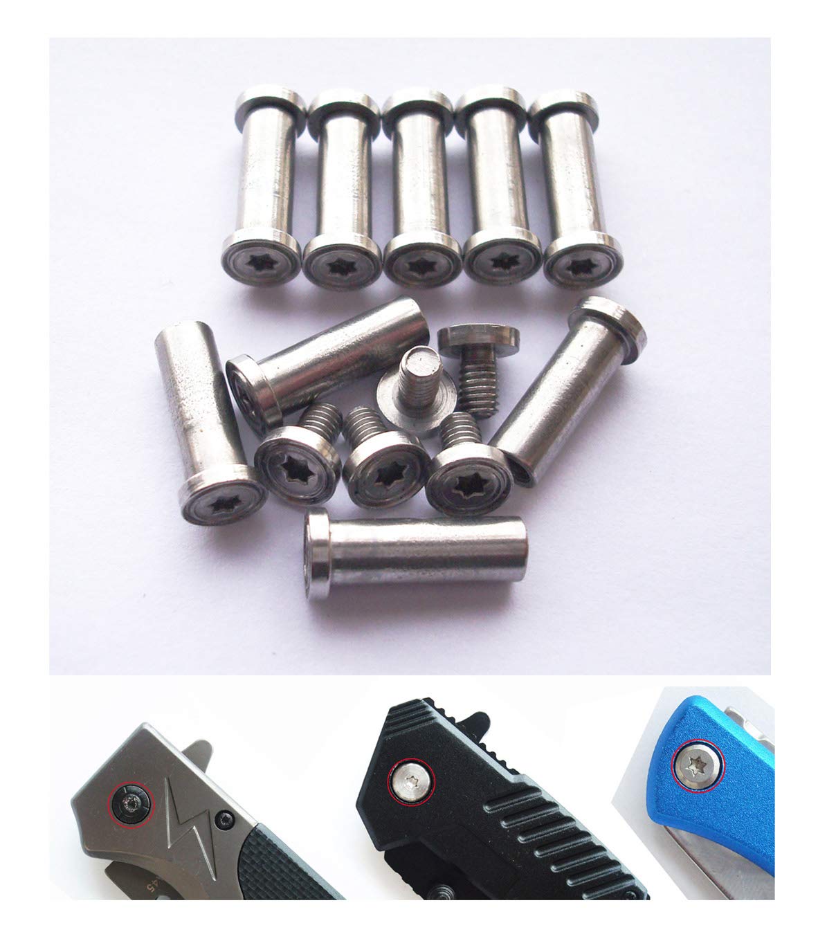 Coltello tascabile Pivot Pins, coltello pieghevole Corby Bolzen, produttore di coltelli EDC rivetti di fissaggio a vite, manico per coltelli fai da te, confezione da 10
