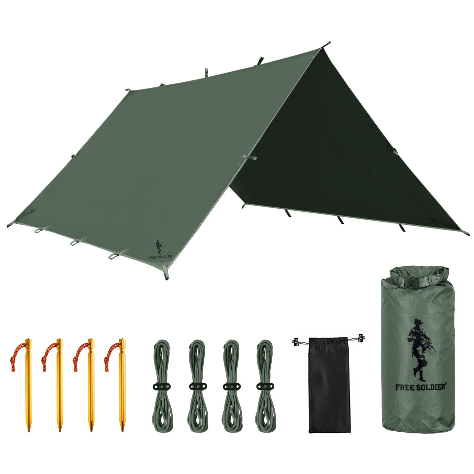 FREE SOLDIER Camping Tarp Waterproof Portable Multifunctional Outdoor Traveling Awning Backpacking Shelter Rain Tarp (Lake Green 10×10.5ft)