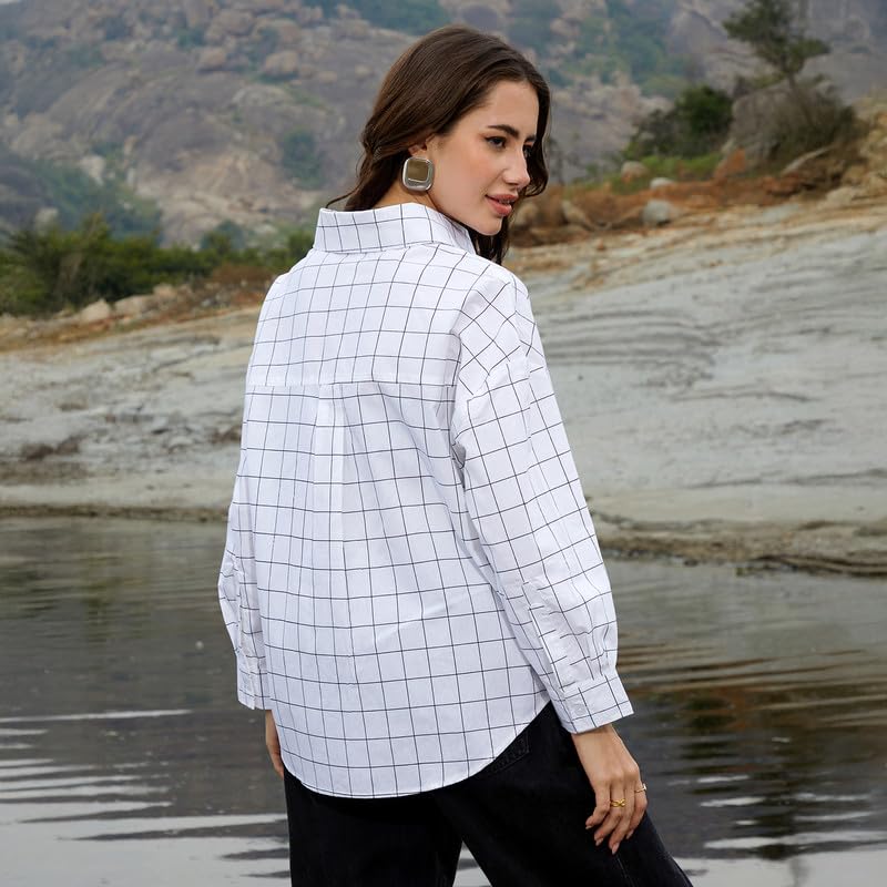 Image of PINACOLADA Women's Solid Oversized Shirt for Casual Wear | Spread Collar | Long Sleeve | Button Closure | Oversized Shirt Crafted with Comfort Fit for Everyday Wear