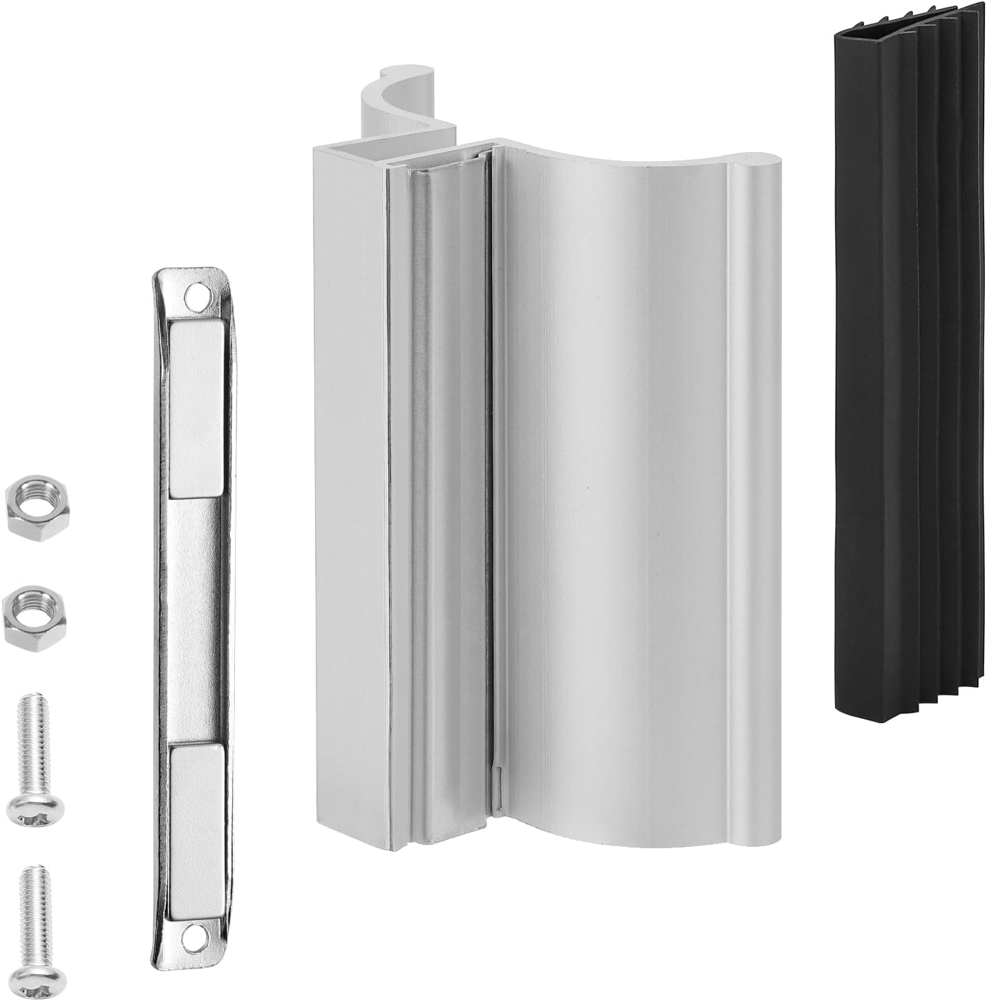 3-3/4" Aluminum Alloy Frameless Shower Door Handle with Metal Strike, Stainless Steel U-Channel with Magnet for Swing Glass Door Thickness 1/8",5/32",3/16" and 1/4", Shower Door