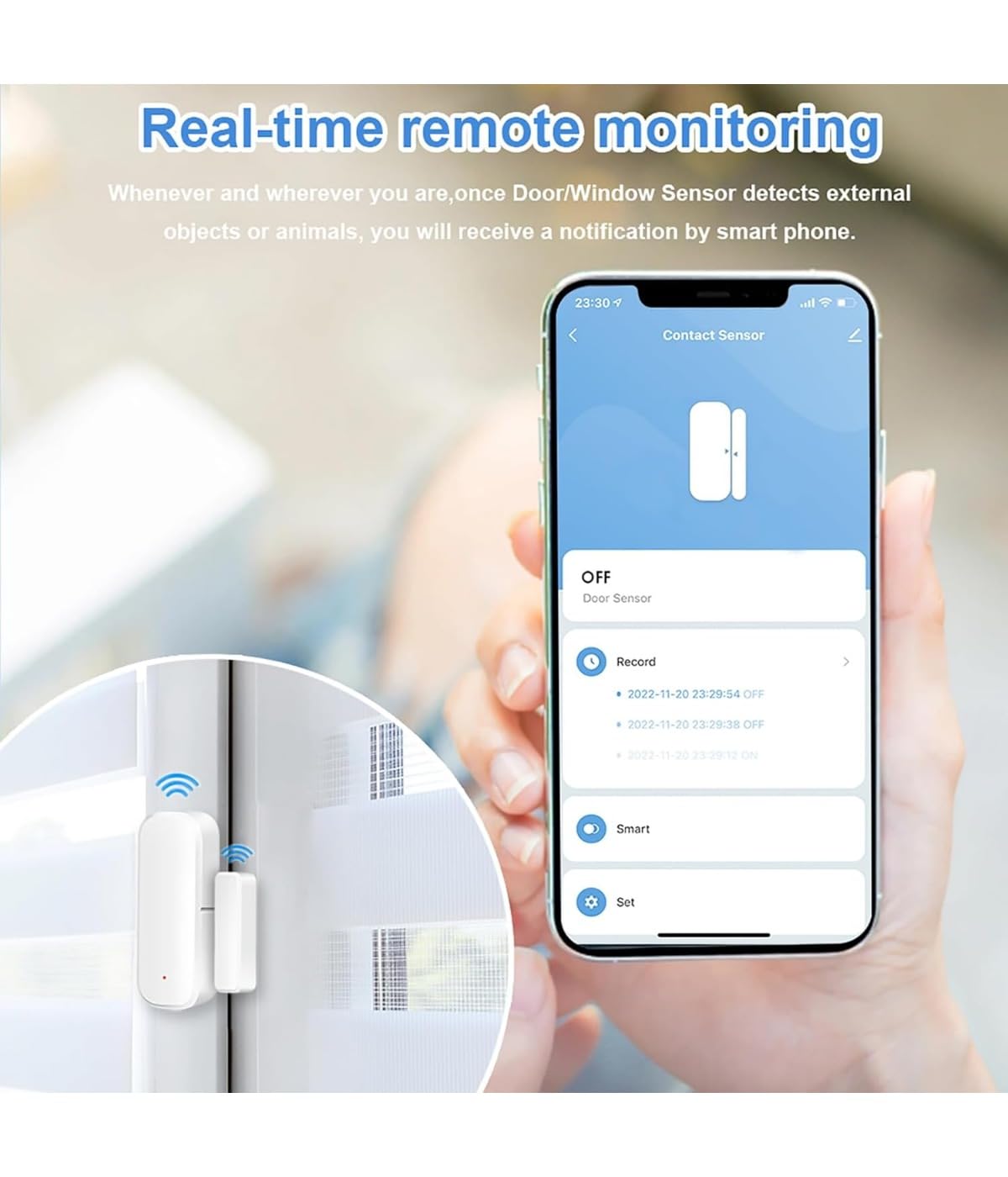Sensor de puerta inteligente, sensor de ventana de puerta con 5 Zigbee, sensor de puerta inteligente WiFi, sensor de puerta y ventana, puede acceder y monitorear de forma remota, para la seguridad del