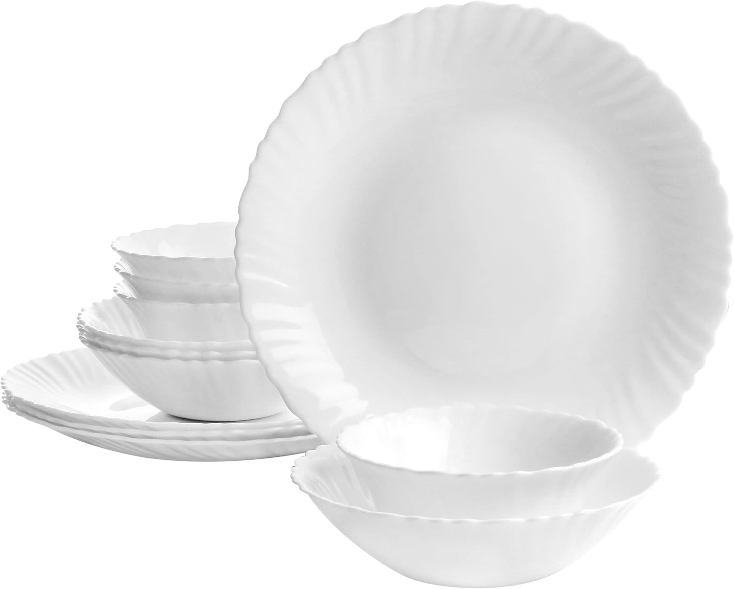 12 Piece Tempered Opal Glass Dinnerware Set White Solid