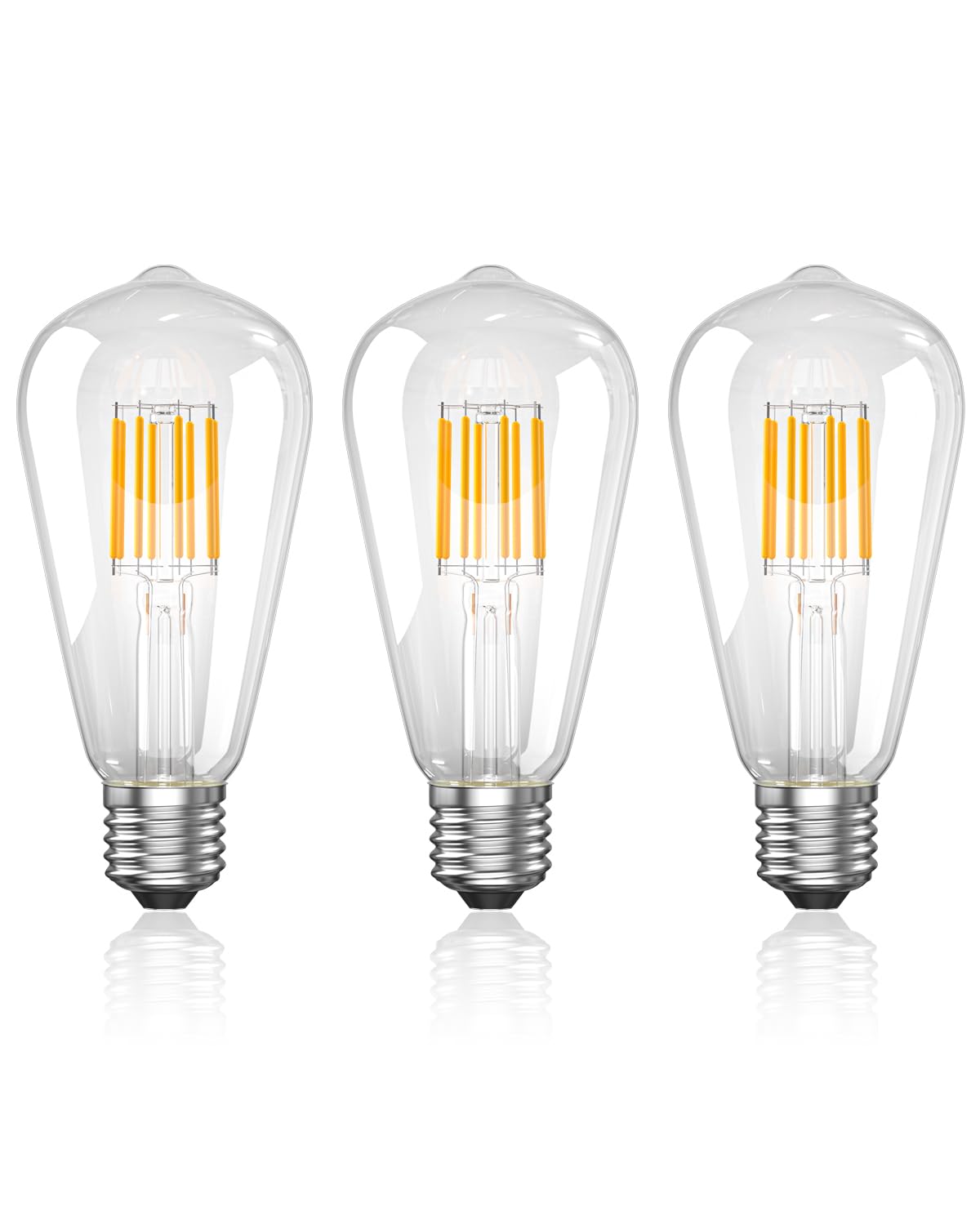 8W E27 LED Bulb Dimmable,LED Light Bulb Natural White 4000K, E27 Edison Screw Bulb ST64 Vintage Bulb,Decorative Vintage Light Bulb for Home Lighting,Cafe,Bar (Pack of 3)