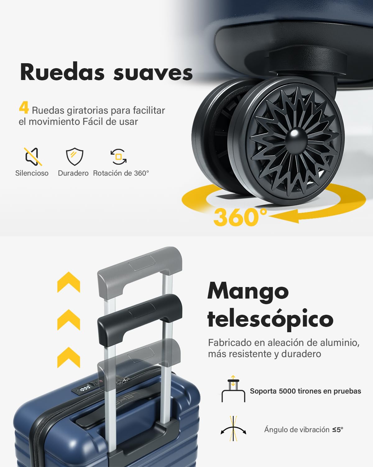 Lekesky Maleta de Viaje Cabina 55x35x25cm, Rígida Trolley Equipaje de Mano Cabina con Cerradura TSA y 4 Ruedas, Carcasa Rígida de ABS Ligera, 38L, Azul