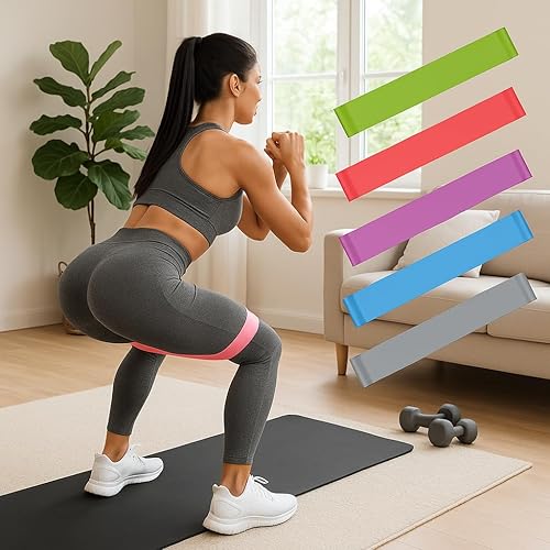 Paquete de 5 bandas de resistencia, bandas de bucle para entrenamiento, bandas de entrenamiento de fitness elásticas para yoga, pilates y fuerza