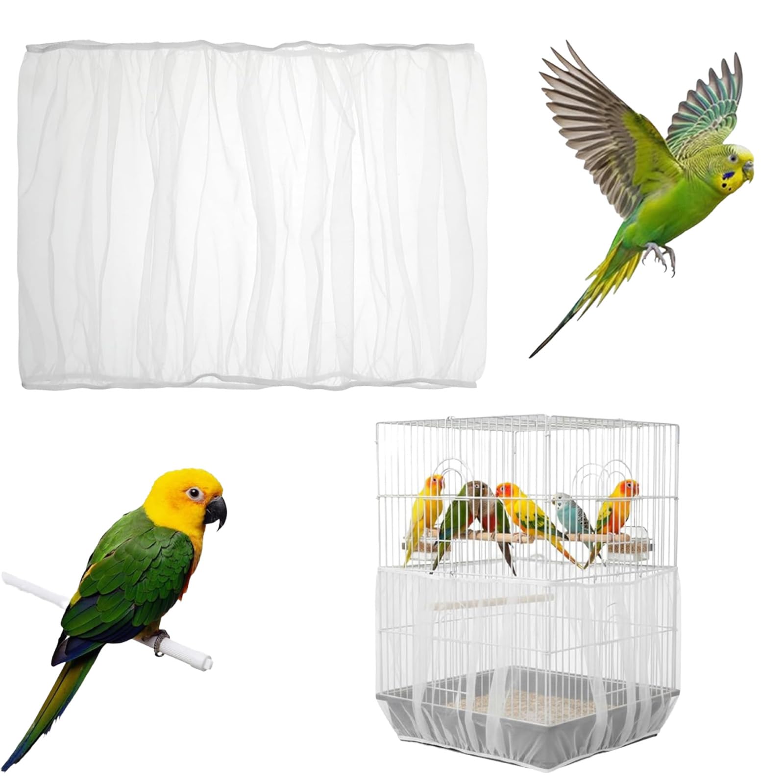 costume Bird Cage Cover Seed Catcher, 40 Mesh Nylon Parrot Cage Skirt and Bird Cage Net for 150-210cm Circumference, White-image-28