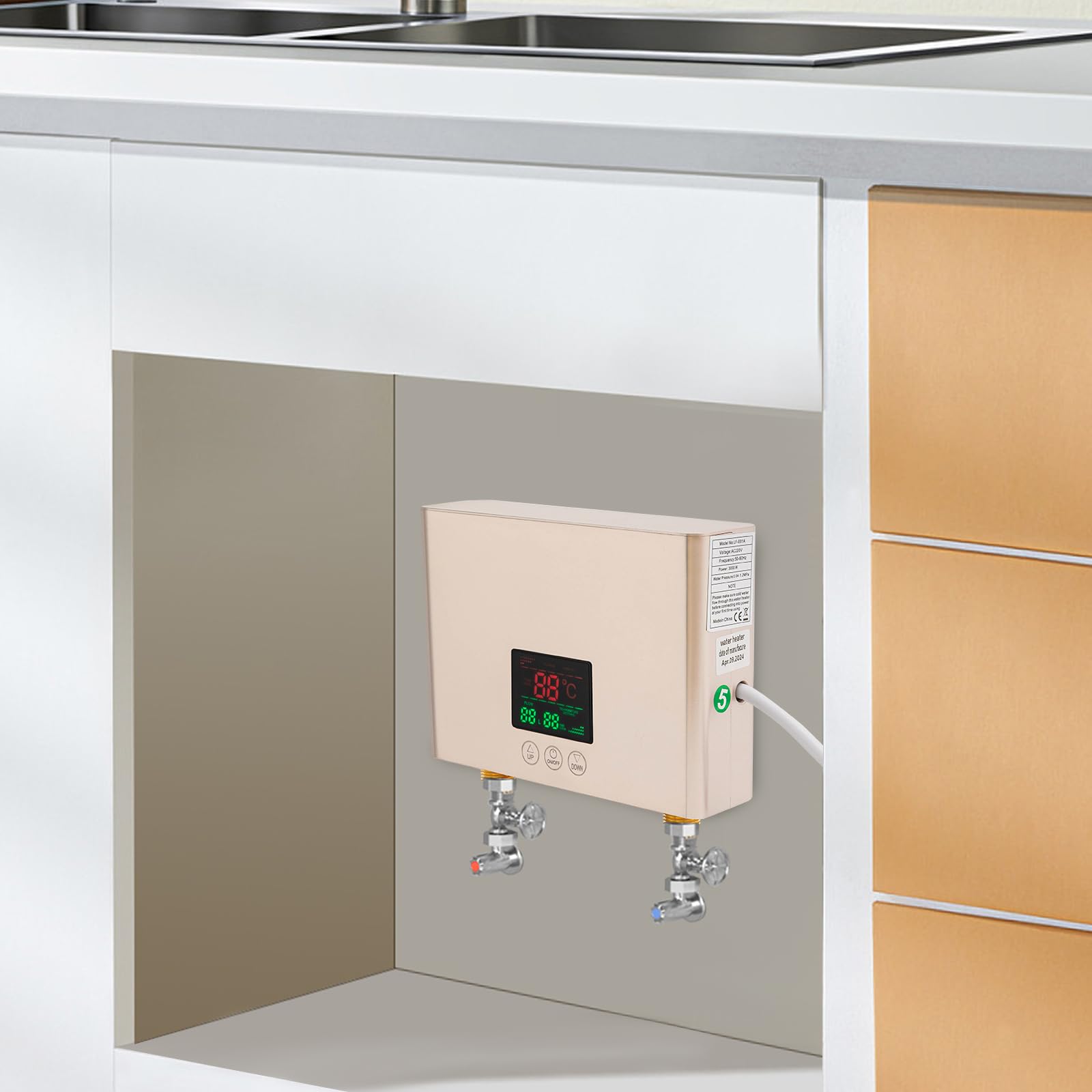 Mini scaldacqua istantaneo, 3000 W, scaldabagno elettrico con termostato, 30-55 °C, senza serbatoio, con telecomando, AC 220 V