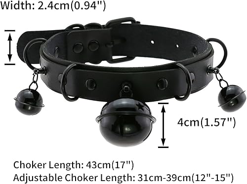 Miniatura 4 de Multicolor PU Simulated Leather Black-tone Silver-tone 4cm Large Bell Rivets Neckband Choker Necklace