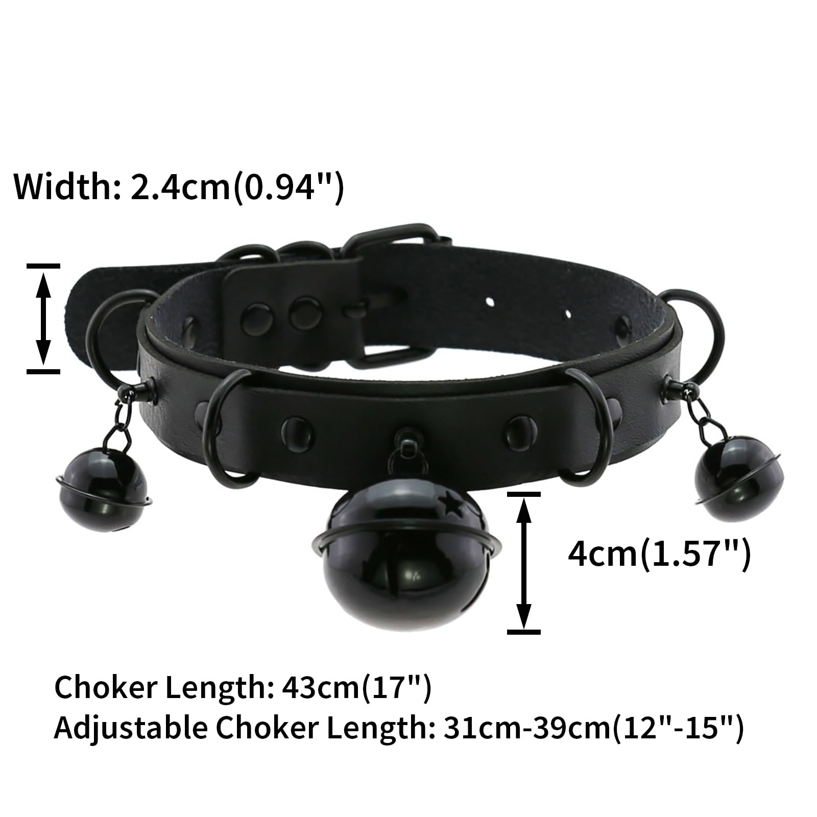 FM FM42 Multicolor PU Simulated Leather Black-tone Silver-tone 4cm Large Bell Rivets Neckband Choker Necklace: Black-tone Bell & Black