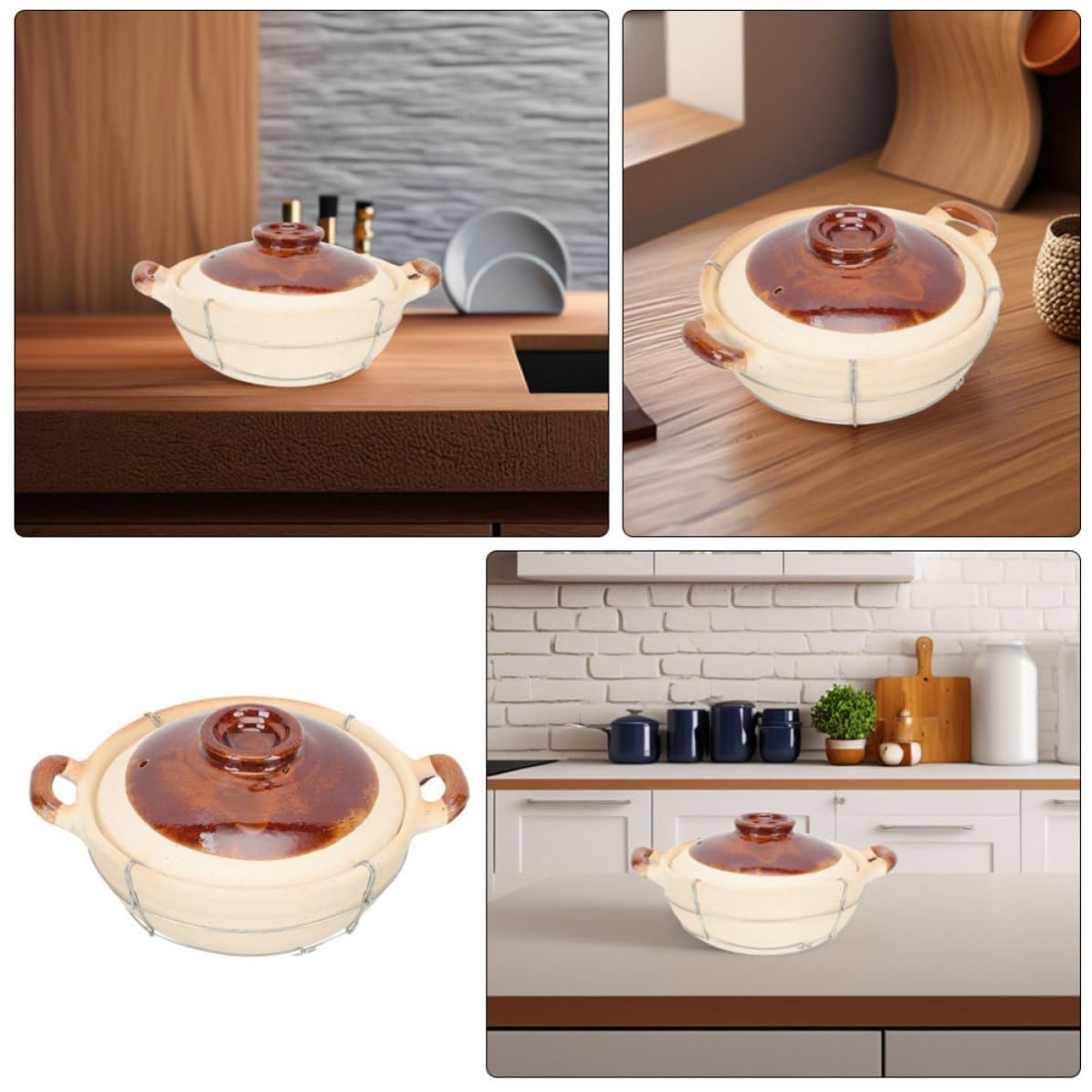 2 Piezas Cazuela de Barro con Mango Ergonómico para Cocinar Guisos y Sopas, Olla Beige de Barro con Distribución Uniforme del Calor, Adecuado para Uso Doméstico