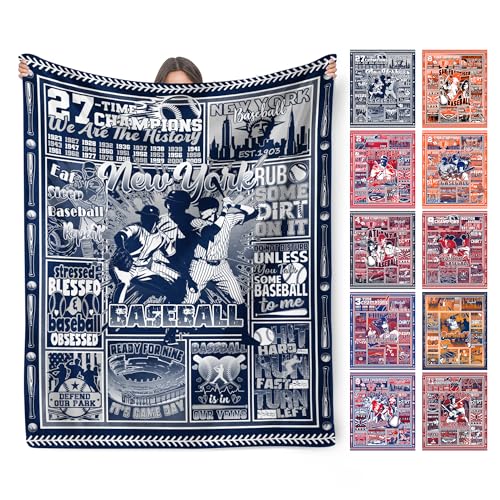HTAPCHLY New York Baseball Blanket City Team Color Plush Cozy Throw for Sofa Bed Multi Size Gifts for Men Boys Teens Sports Fans