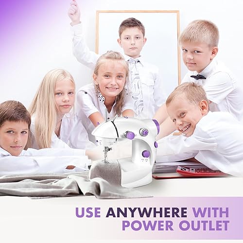 Miniatura 3 de Mini máquina de coser para principiantes y proyectos de bricolaje, máquina de coser portátil con mesa de extensión, luz LED y características de