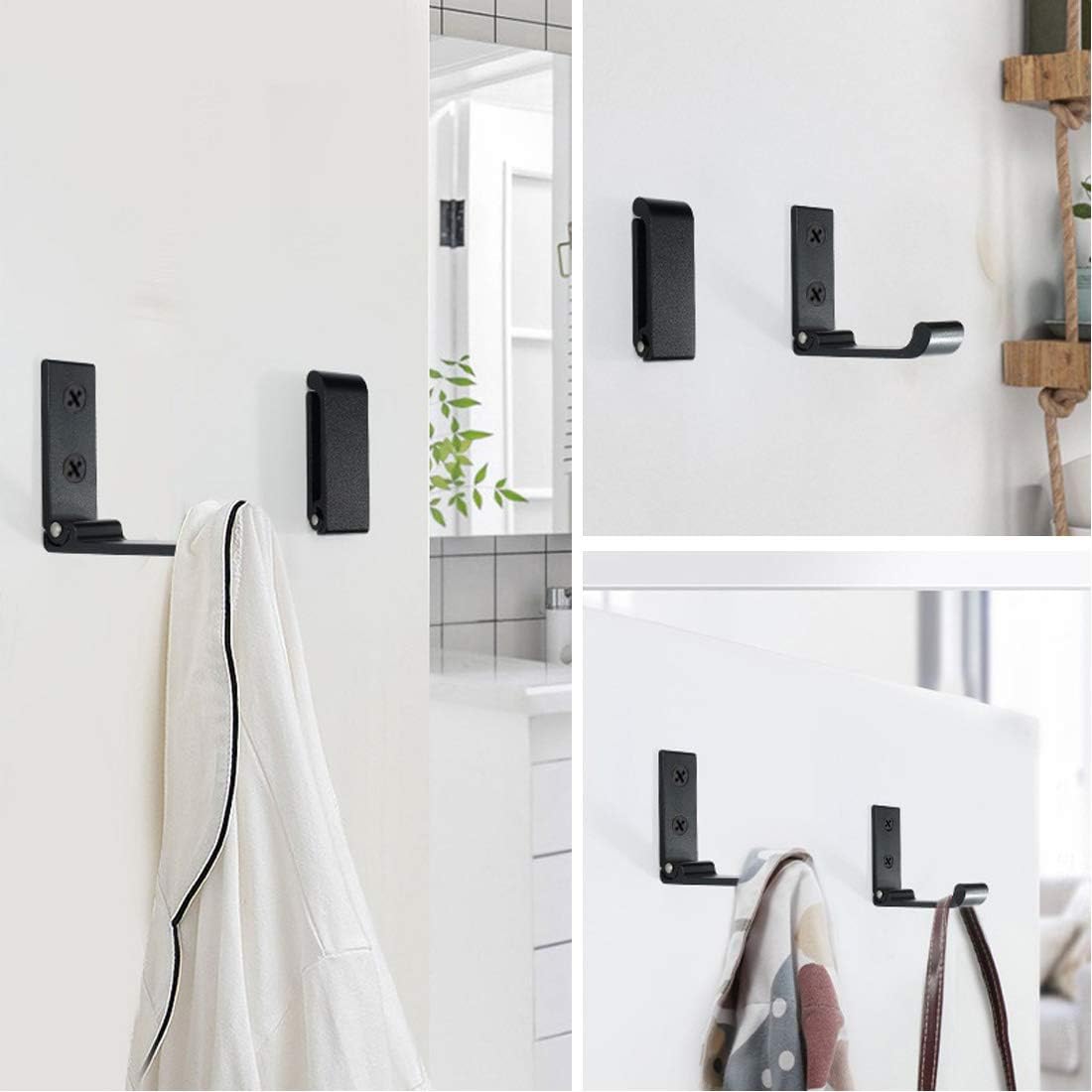 Folding Coat Hooks, Matte Black Wall Hooks for Hanging Coats Bathroom Towel Hooks Hardware Heavy Duty Aluminum Alloy Robe Hooks Wall Mounted DIY Coat Rack Hooks No Rust Indoor, Outdoor (6pcs-Black) - Image 7