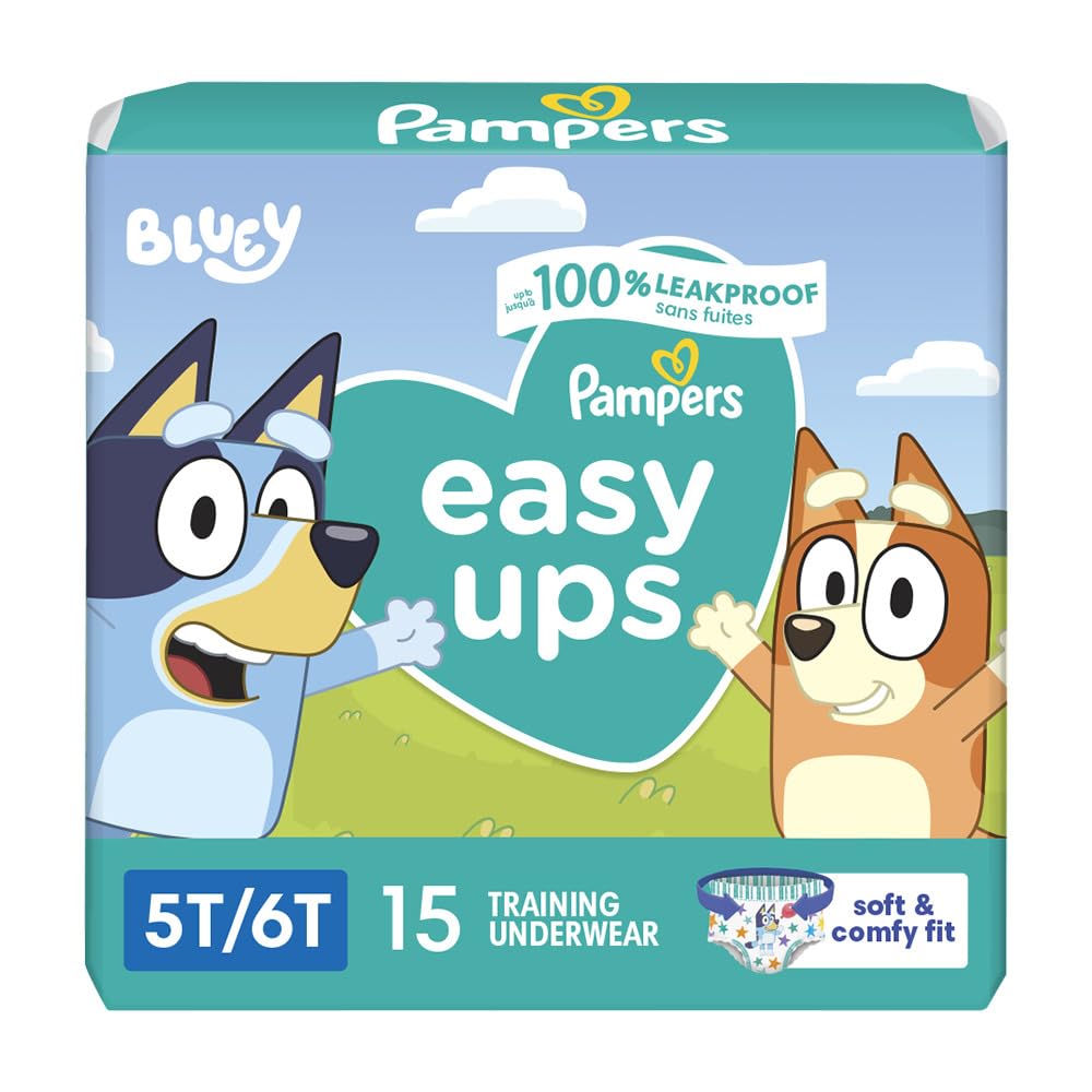 Pampers Training Pants - Easy Ups Boys & Girls Bluey - Size 5T-6T, 15 Count, Children's Potty Underwear (Packaging May Vary)