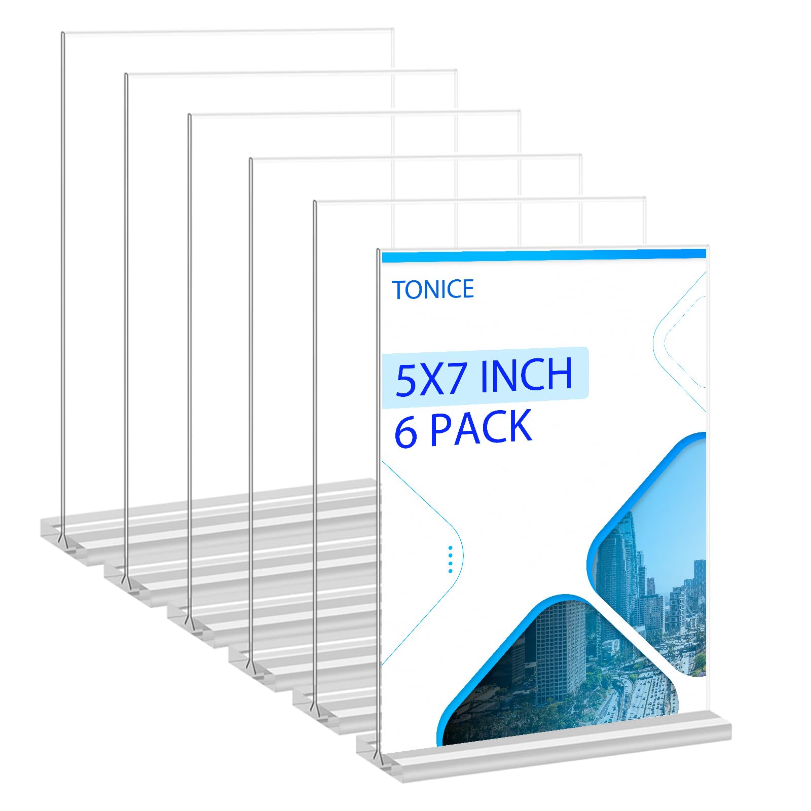 TONICE Acrylic Sign Holder 5 x 7 inch 6 Pack Double-Sided Plastic Sign Holder Stand Vertical Display Table Top Sign Holder for Office, Restaurants,