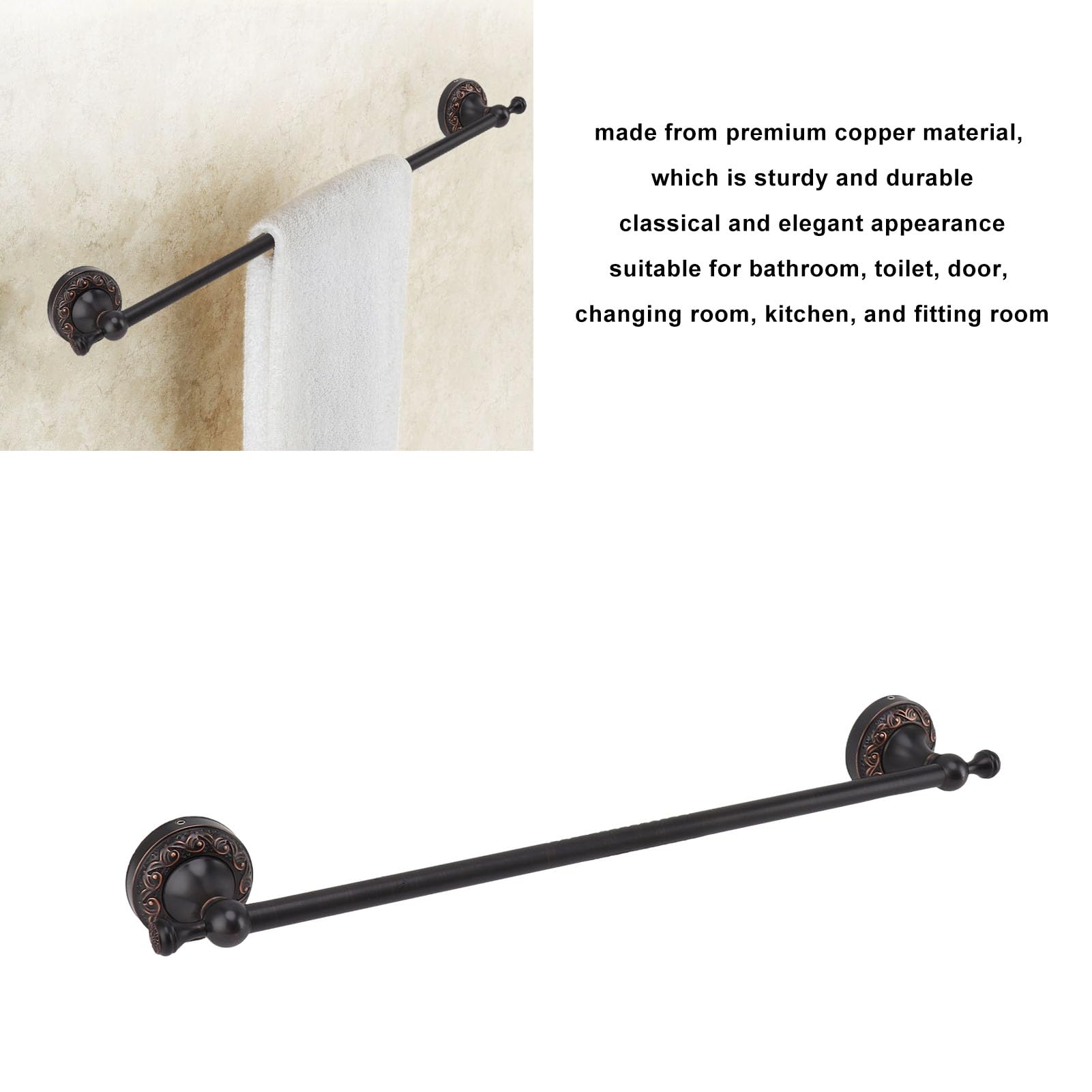 Cyrank Toallero De Mano para Baño, Soporte para Toallero De Baño De Hierro Rústico Montado En La Pared De 19,7 Pulgadas con Tornillos, Llave Hexagonal para Cocina Casera(Negro)