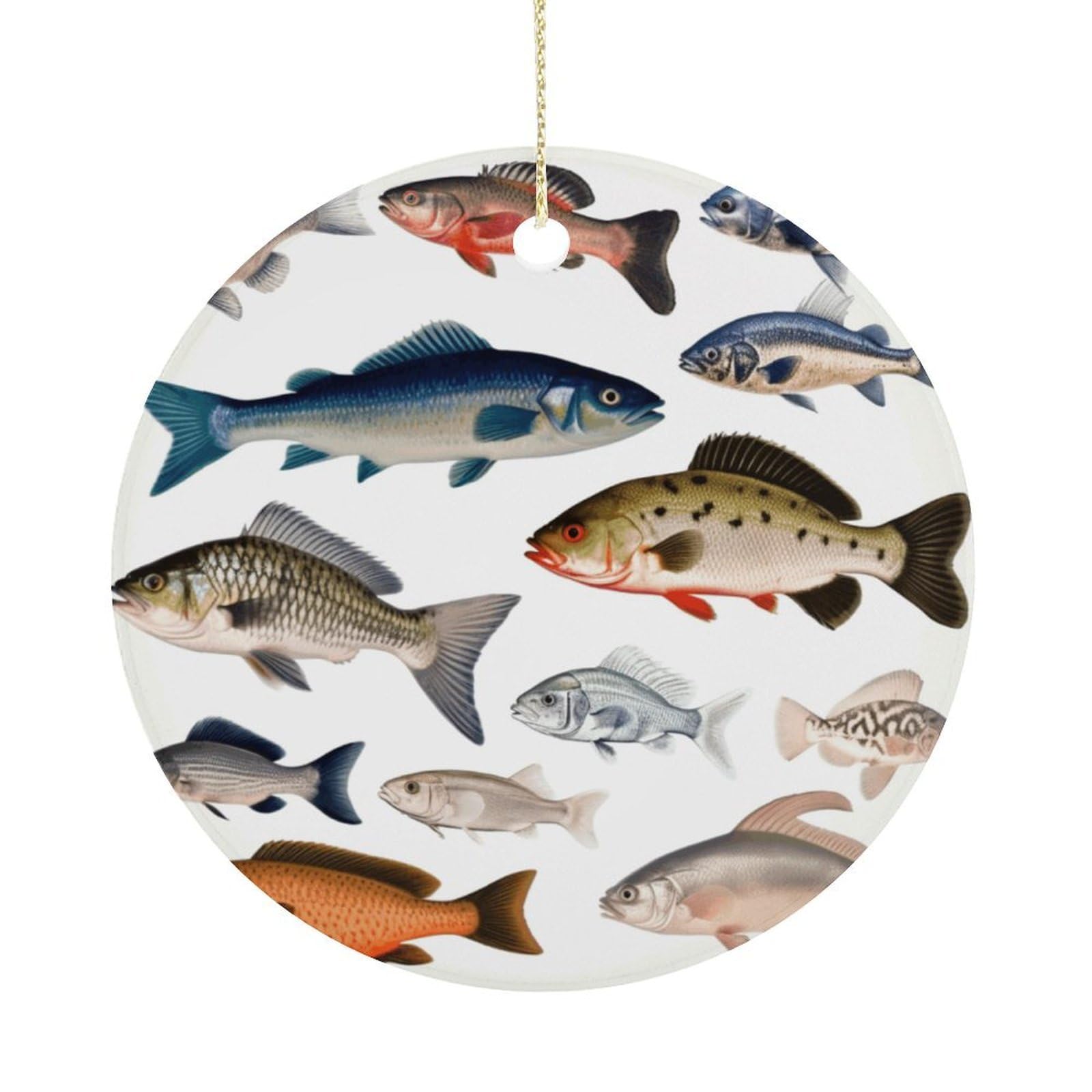 Different Fish Christmas Ornament,Round Ceramic Ornaments Personalized Christmas Tree Ornament for Holiday Porcelain Keepsake Gifts Ideas Home Decor