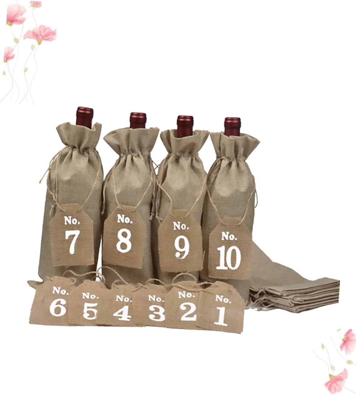 OUNONA 20pcs Wine Bottle Bags with Numeral Tags Drawstring Wine Covers for Party Decoration for Weddings Birthdays Christmas Fits Bottles