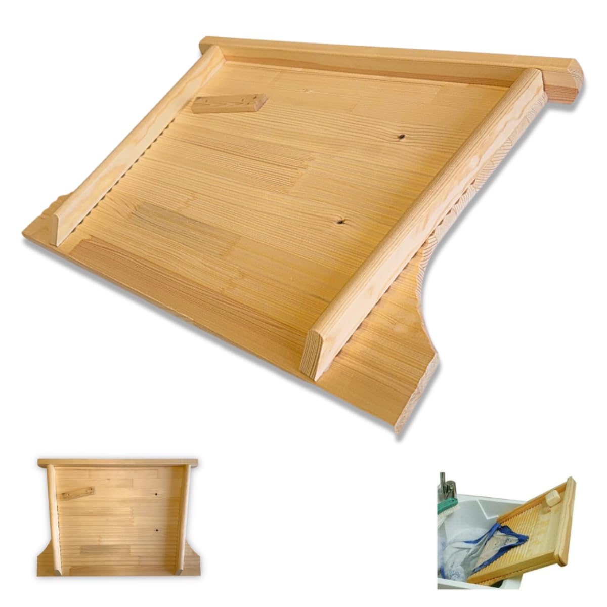 Asse da lavare in legno, lavatoio a mano per panni, Asse Per Lavare La Biancheria per lavandini da 51cm a 72 cm (Grande 42x4x65/72cm)