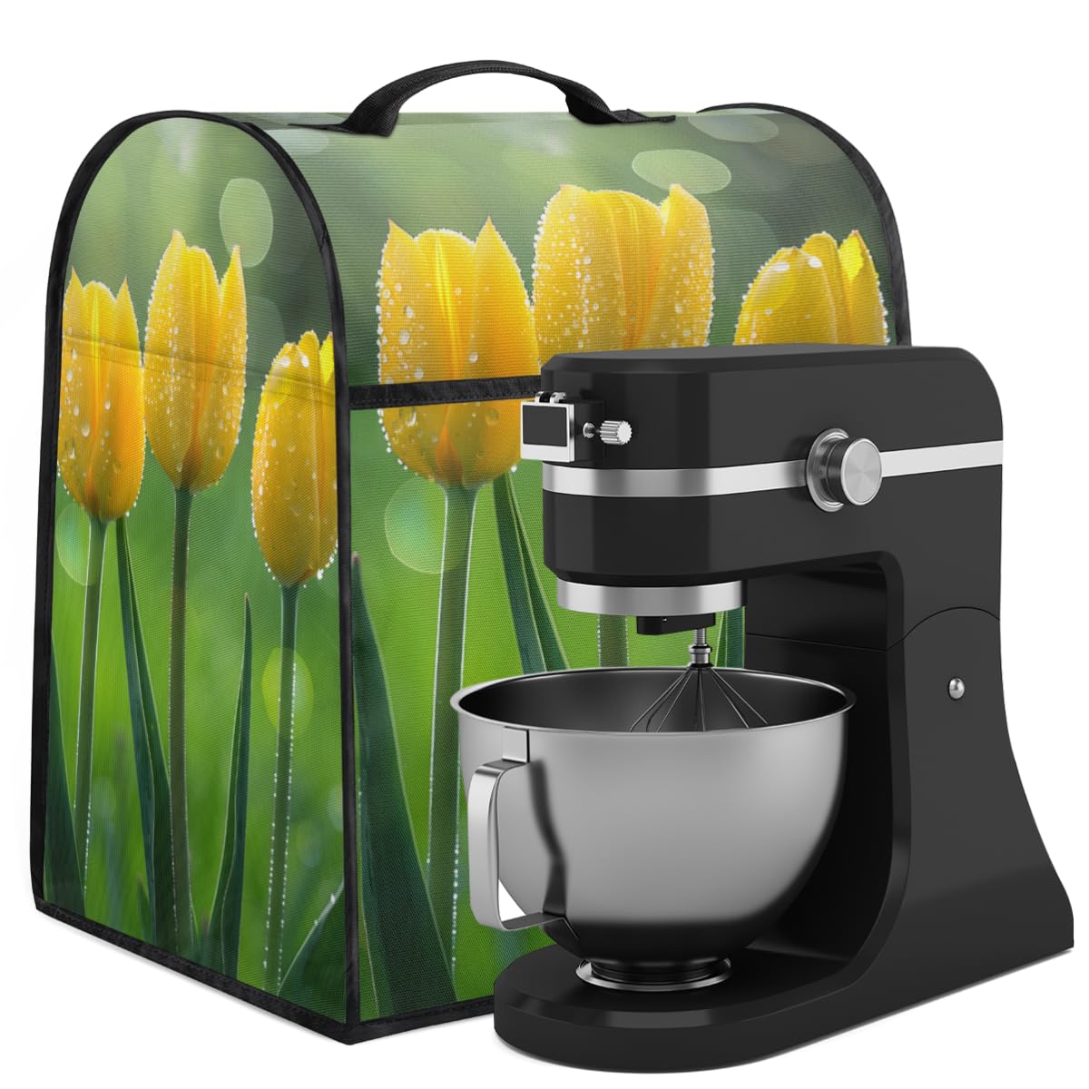 Coffee Maker Cover Yellow Tulip Kitchen Appliance Covers Small Appliance Covers Blender Cover Juicer Cover Dust Covers for Kitchen Appliances with Top Handle and Pockets,Washable,B420