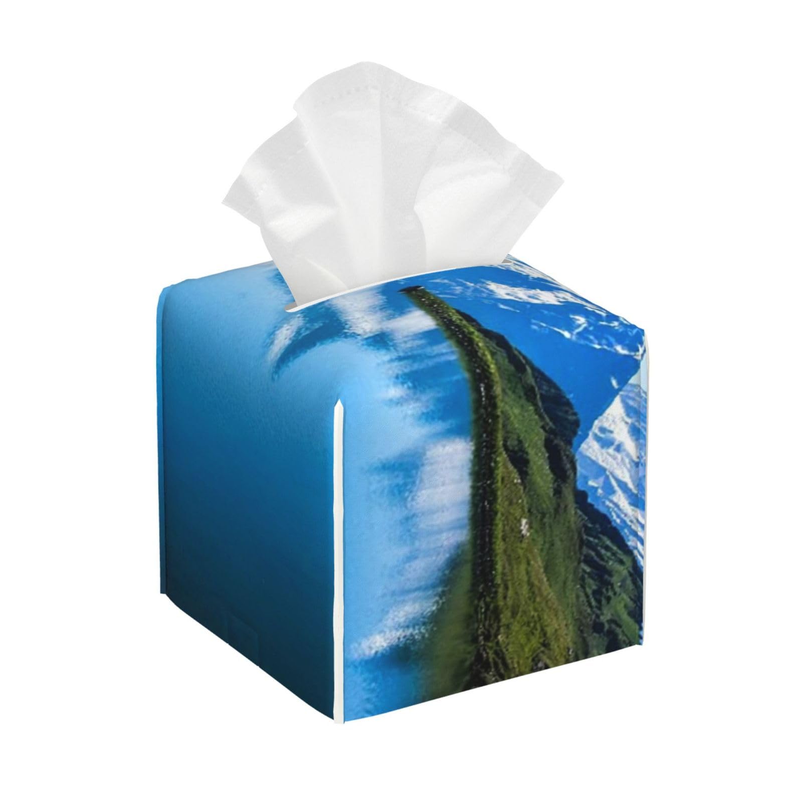 Famous Majestic Snowy Peaks and Lake Image High Hills Swiss Alps in Northern Europe PVC Cube Tissue Pack for Home Office Bathroom Use