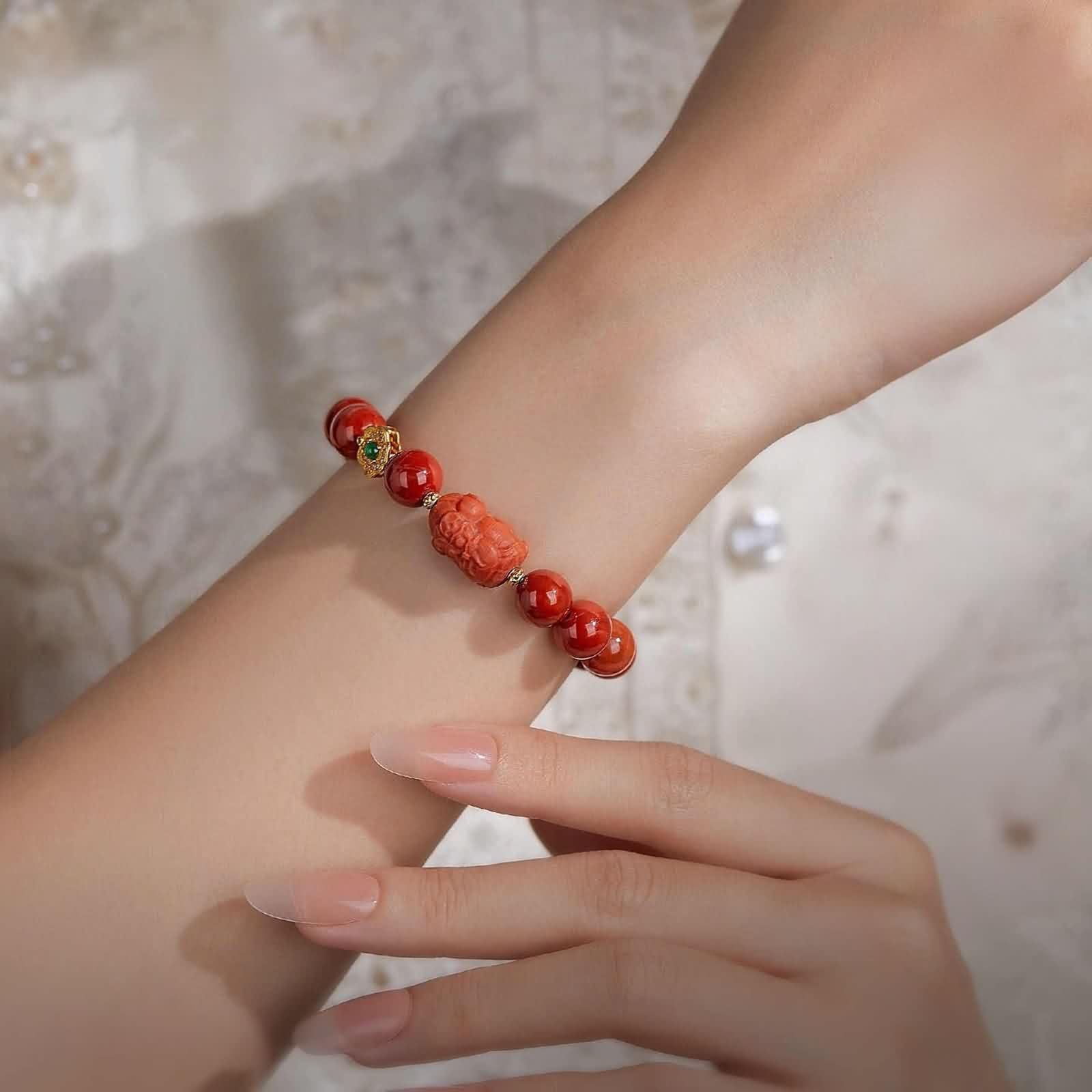 Pulsera para mujer de oro amarillo de 9 K/14 K/18 K, ágata roja de 9 – 10 mm, pulsera de corte redondo, auténtica pulsera para mujer, oro de 18/14/9 quilates