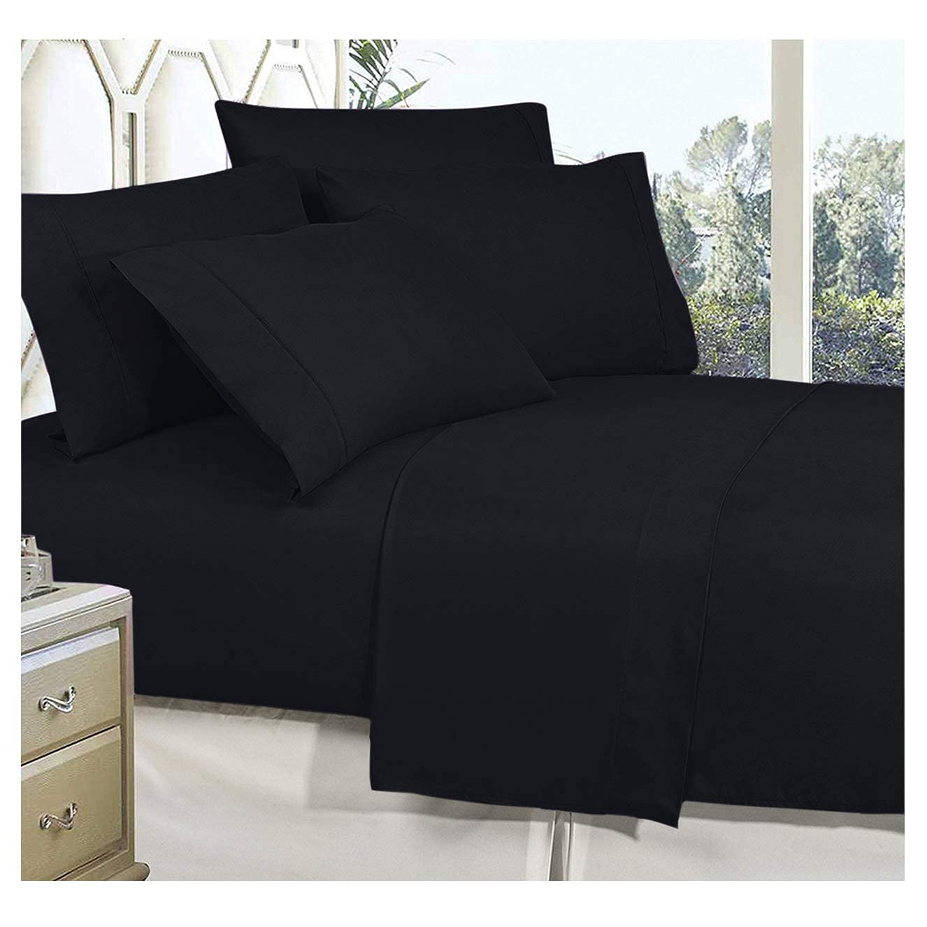 CELINE LINEN Best, Softest, Coziest Bed Sheets Ever! 1800 Premier Hotel Quality Wrinkle-Resistant 4-Piece Sheet Set with Deep Pockets, King Black