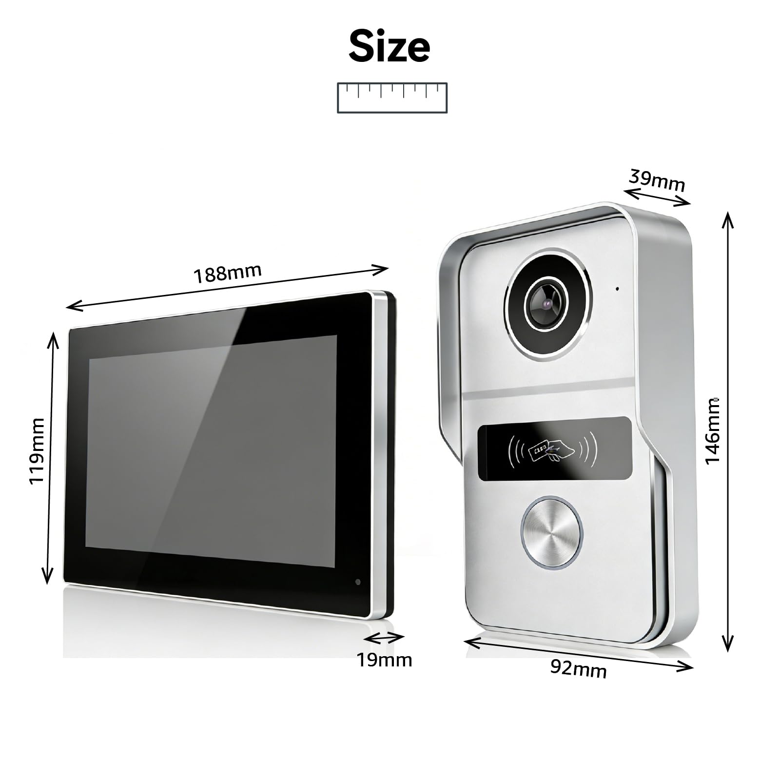 2-Wire Video Domofon System, Wideodomofon, Wideodomofon, Zdalne odblokowywanie drzwi/bramy, Kontrola dostępu RFID, 7-calowy ekran dotykowy, Wykrywanie człowieka