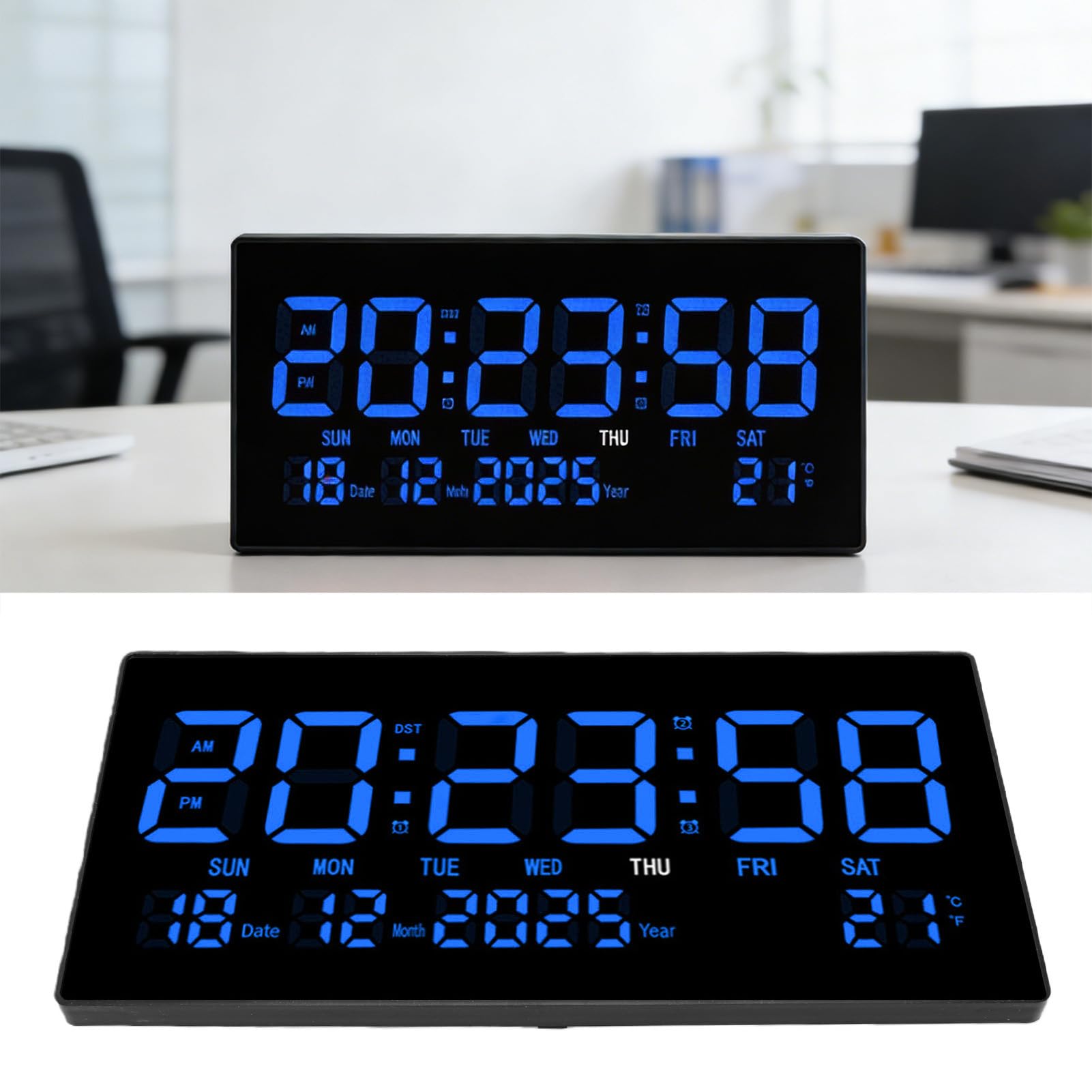 Asixxsix Reloj de Pared Digital LED Pantalla Grande Calendario Silencioso