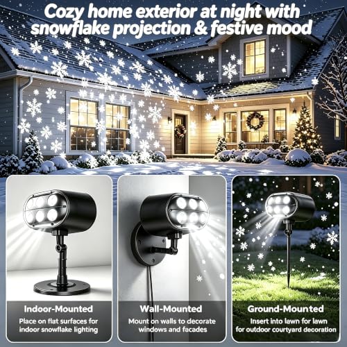 Projektor Weihnachten Aussen - Dynamische LED Weihnachtsdeko Schneeflocken – Ansicht 4