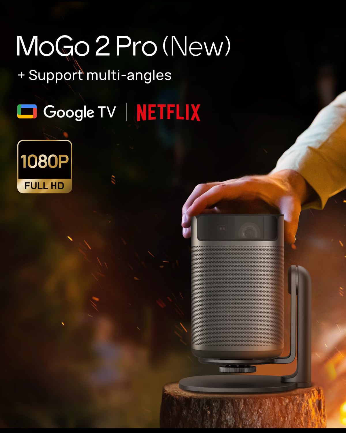 XGIMI MoGo 2 Pro (New) Mini Videoprojecteur Portable 1080p+Multi-Angle | 430 ISO, Compatible avec Google TV, Netflix, 2×8W Harman Kardon, Autofocus, Protection Oculaire, 120° Rotation
