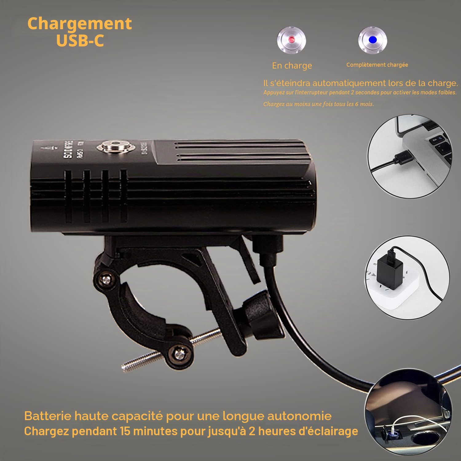FD39 Phare de Vélo 2500 Lumens | Lampe Avant Rechargeable USB C, Portée 177m | Étanche IPX6 pour VTT/Nuit | Montage Rapide sans Outil