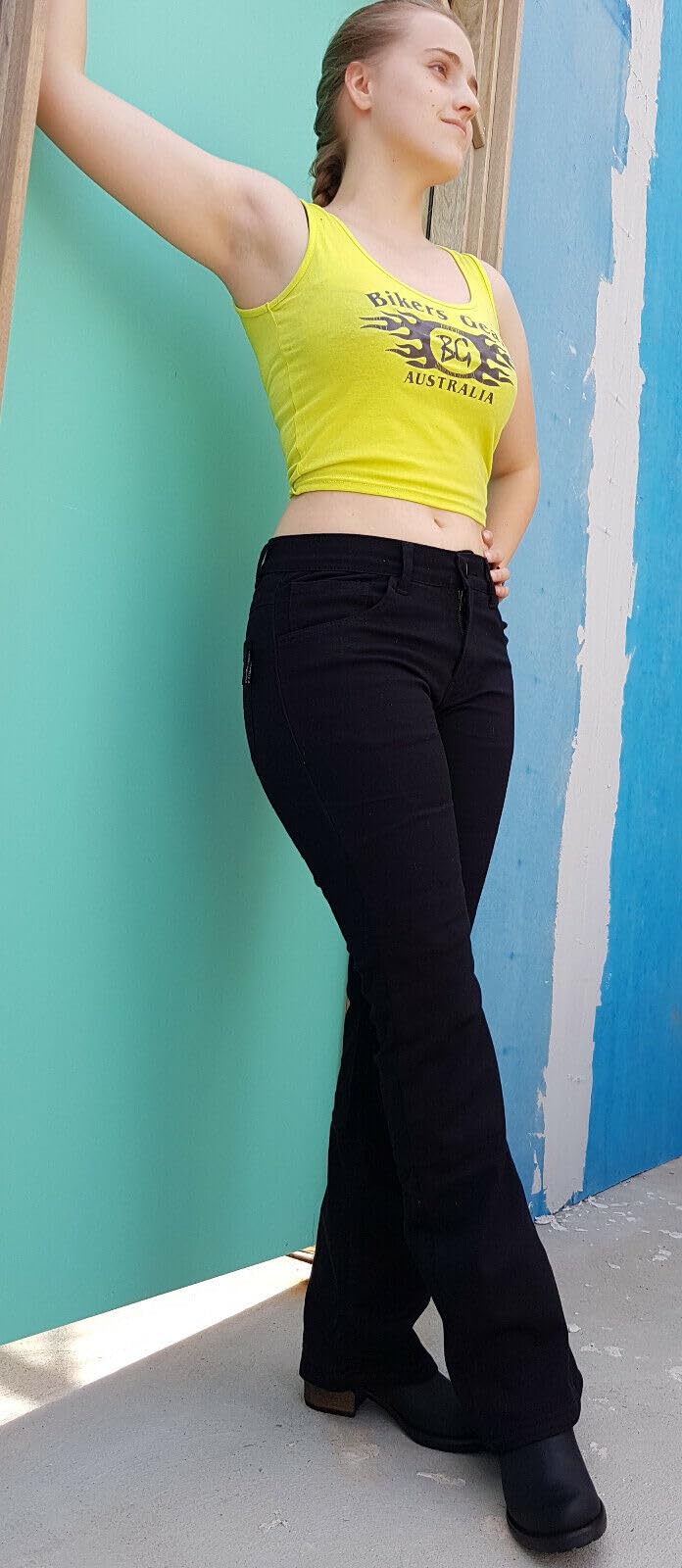 BGA - Pantaloni protettivi da moto da donna, bikers Gear Australia Bootcut pantaloni da moto in kevlar jeans rinforzati per fianchi e ginocchia