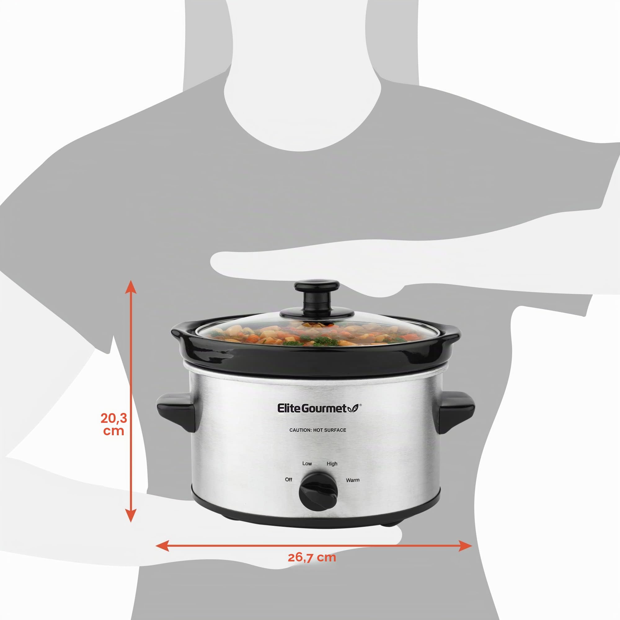 Elite Gourmet MST-275XS - Casseruola elettrica ovale, temperatura regolabile, antipasti, salse, stufati e salse, coperchio in vetro e pentola lavabili in lavastoviglie, 2,27 l, in acciaio inox