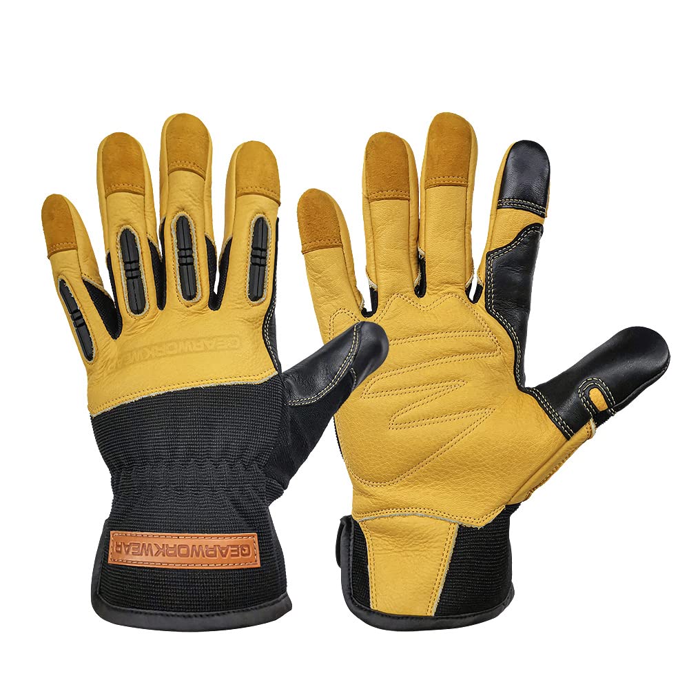 QEARSAFETY 1 pair Cowhide Work Safety Gloves, Gardening, Thorn Resistance, Mechanic Work, Palm Padded