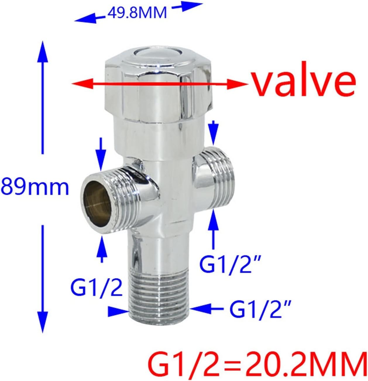 Generic Utility Connector Adapter Hose Connector Adapter Brass 1/2 inch Male Threaded Bathroom Tee Faucet with Valve Diverter T-Type Threaded Joint 1