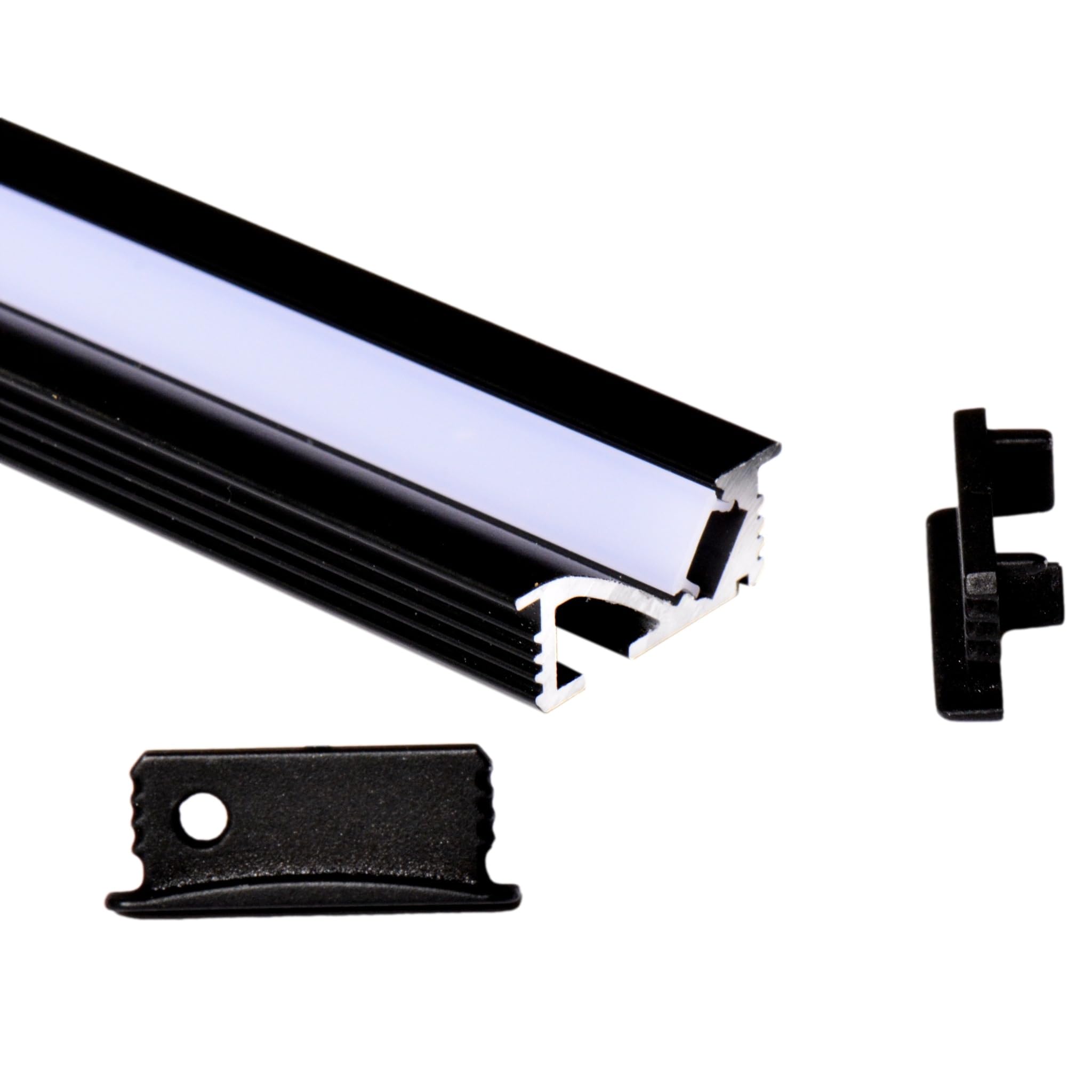 AFTERTECH 1x 3metri 2409N 24x9mm Profilo Alluminio NERO Minimal Micro Incasso **Per Strisce Strip LED da 5mm** Barra Rigida INTERA 3MT 300cm Luce Inclinata + Copertura OPACA (1x 3metri 2409N fog)